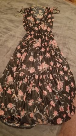 Semi-sheer Black Floral Dress, Size Medium.