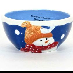 St. Nicholas Square SNOW DAYS 8oz Dessert Oatmeal Snack Dip 4" Bowls Blue Snowman Orange Hat