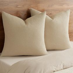 PHF 100% Cotton Waffle Weave Euro Shams 26" x 26", No Filling, 2 Pack Elegant Home Decorative Euro Throw Pillow Covers for Bed Couch Sofa, Khaki