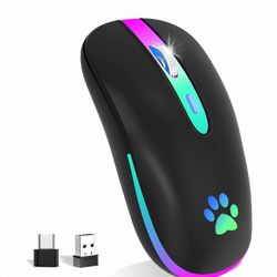 Wireless Mouse Bluetooth 2.4GHz Dual Modes Rechargeable RGB Ergonomic Paw Print Open Box Complete With USB Charger and Instructions. The item shown is