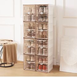 Shoe Storage Boxes,Shoe Organizer for Closet Clear,Clear Plastic Stackable Shoe Organizer Bins, Drawer Type Front Opening Sneaker Shoe Holder Containe