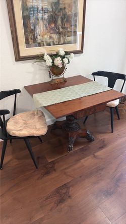 Antique Wood Pedestal Table with Claw Feet