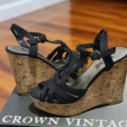 Black Wedges, Ankle Strap, Size 5