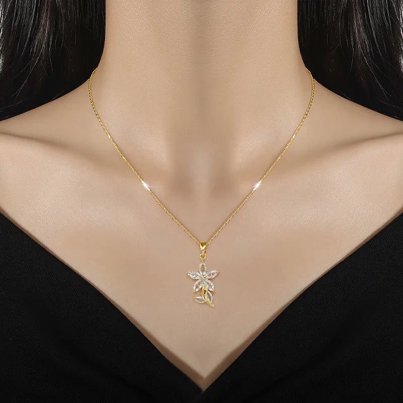 Modern Style Simple Style Flower Titanium Steel Copper Inlay Artificial Gemstones Pendant Necklace
