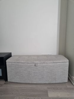 Gray Herringbone Storage Bench / Ottoman | Lift Top, Soft-Close