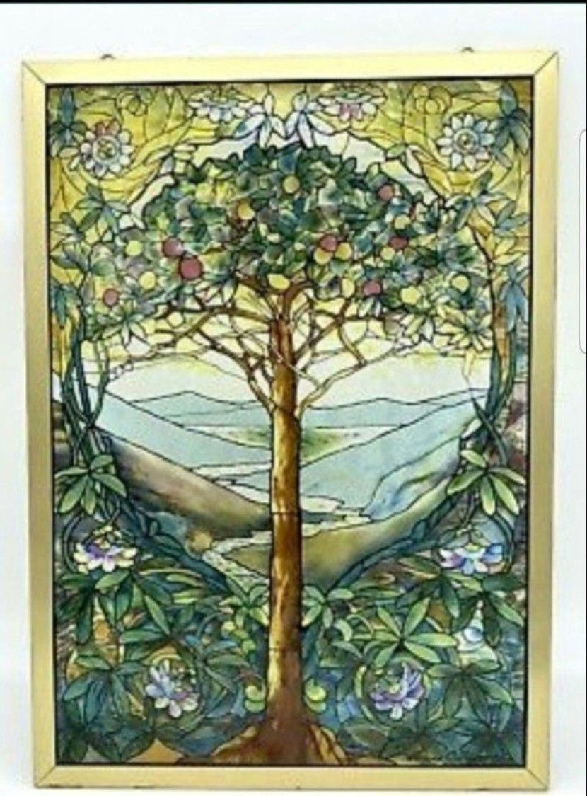 Tiffany Stained Glass. "Tree of Life" Signed By Louis C. Tiffany.