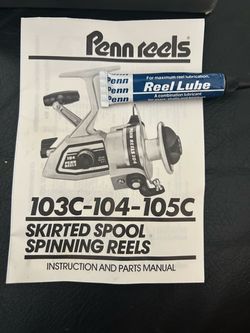 Penn Reels 103C-104-105C Spinning Reel Manual with Reel Lube