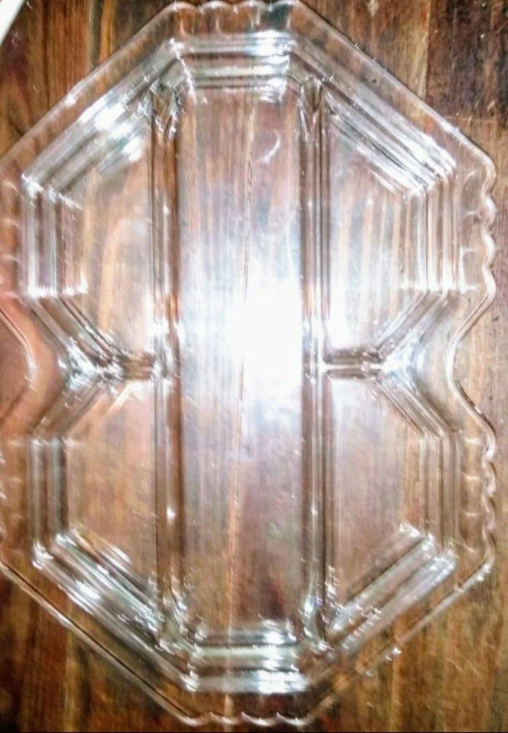 Vintage pressed glass five part serving tray in a figure 8 shape