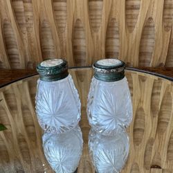 Vintage Glass Starburst Salt Pepper Shaker Silver Mother Of Pearl Top Condiment Star Celestial 
