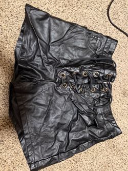 Black Faux Leather Lace-Up Mini Shorts