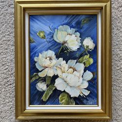 FLORAL PAINTING in GOLD FRAME (17” x 21”)