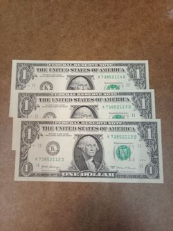 (3) $1 bills in Sequential order Uncirculated