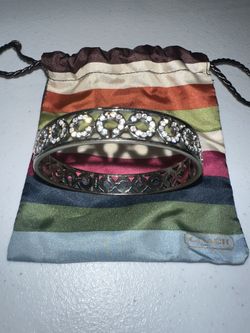 Coach Silver Tone Signature C Rhinestone Bangle Bracelet w/ Dust Bag