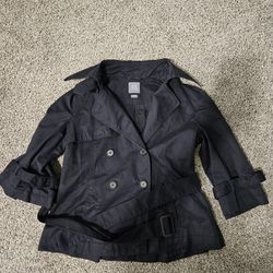 Armani Exchange A|X Cropped Trench Coat Women’s M Black Belted Double Breasted Cotton