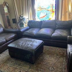 Restoration Hardware Lancaster Leather Couches And Ottoman 