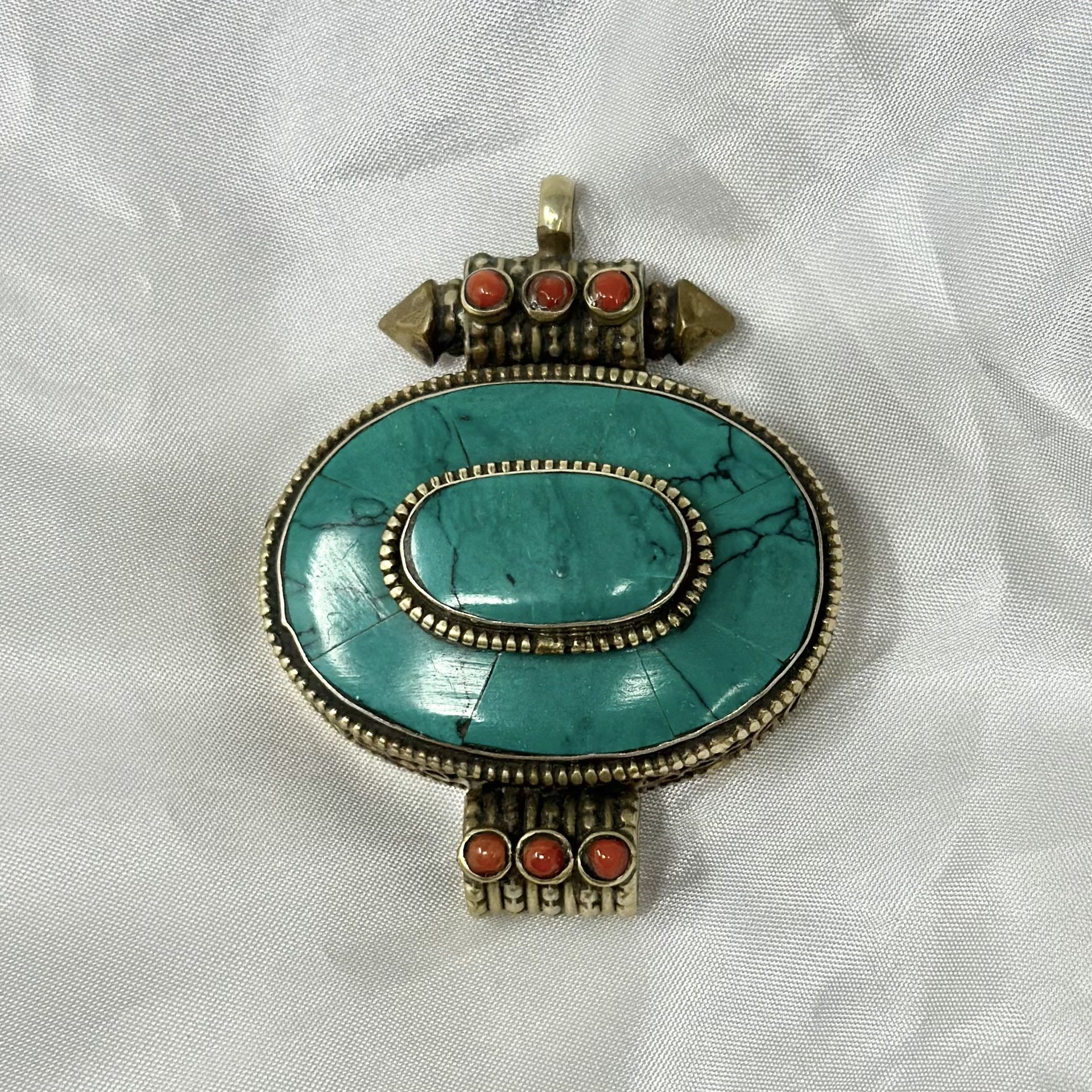 Tibetan Turquoise/w red coral Pendant