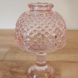 Vintage 6.5" Pink Clear Glass Hobnail Scalloped Edge Votive Fairy Light