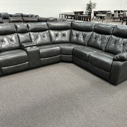 New Power Reclining Sectional. Grey Or Brown Gel Leatherette.  108” X 97”.  Free Delivery!