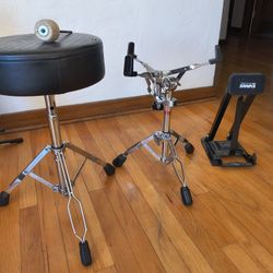 Drum,Stool, Snare Stand And Base Practice Pad