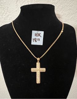 10K Yellow Gold Chain and Pendant For Wedding CUBIC ZIRCONIUM STONES 18 Inches Long