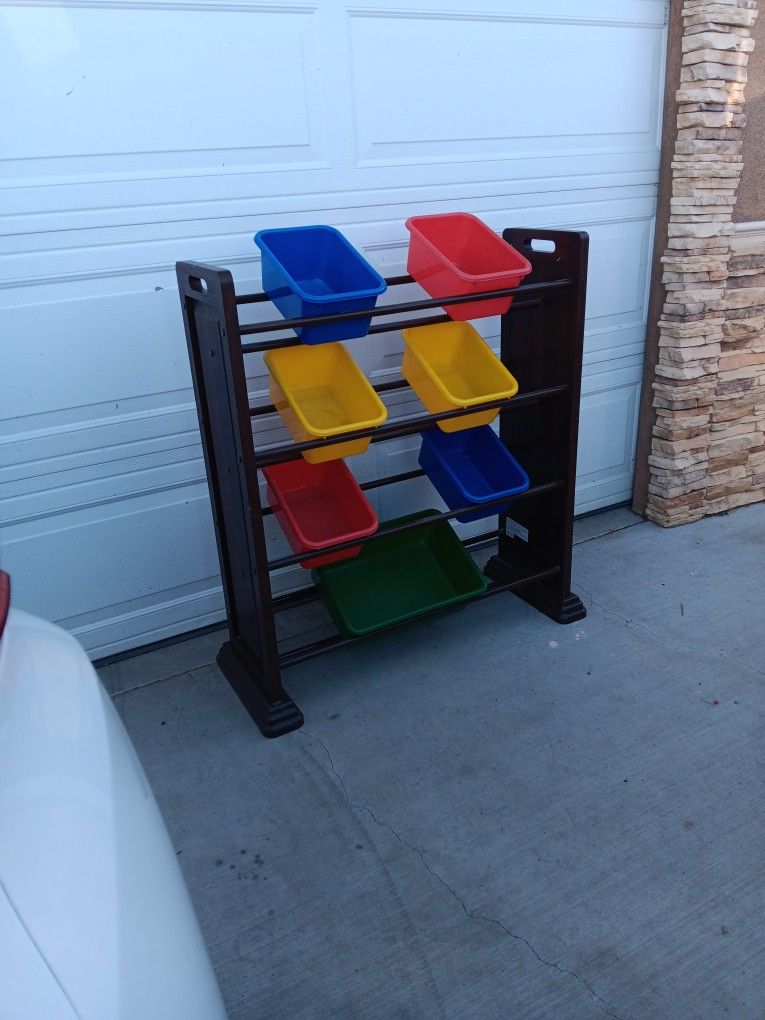 Kid's Toy Bin Organizer & Corner Display Shelves