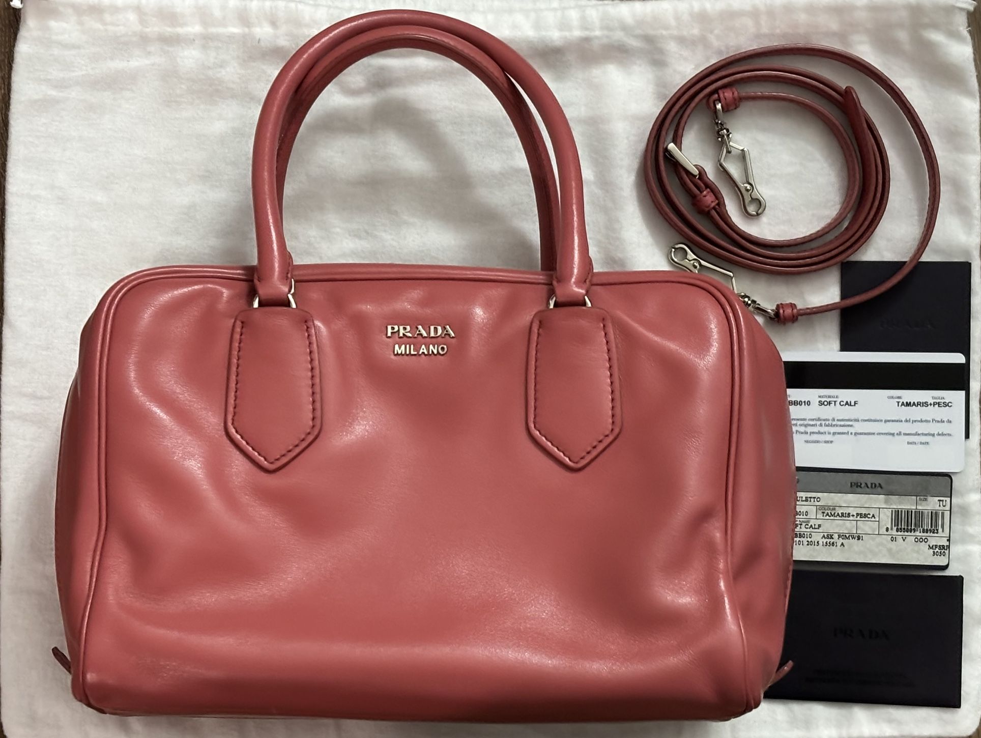 PRADA Soft Calf Baletto Crossbody Bag Pink 1BB010