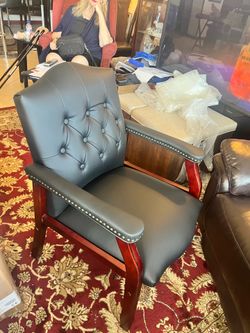 Black brown wood cushion small chair