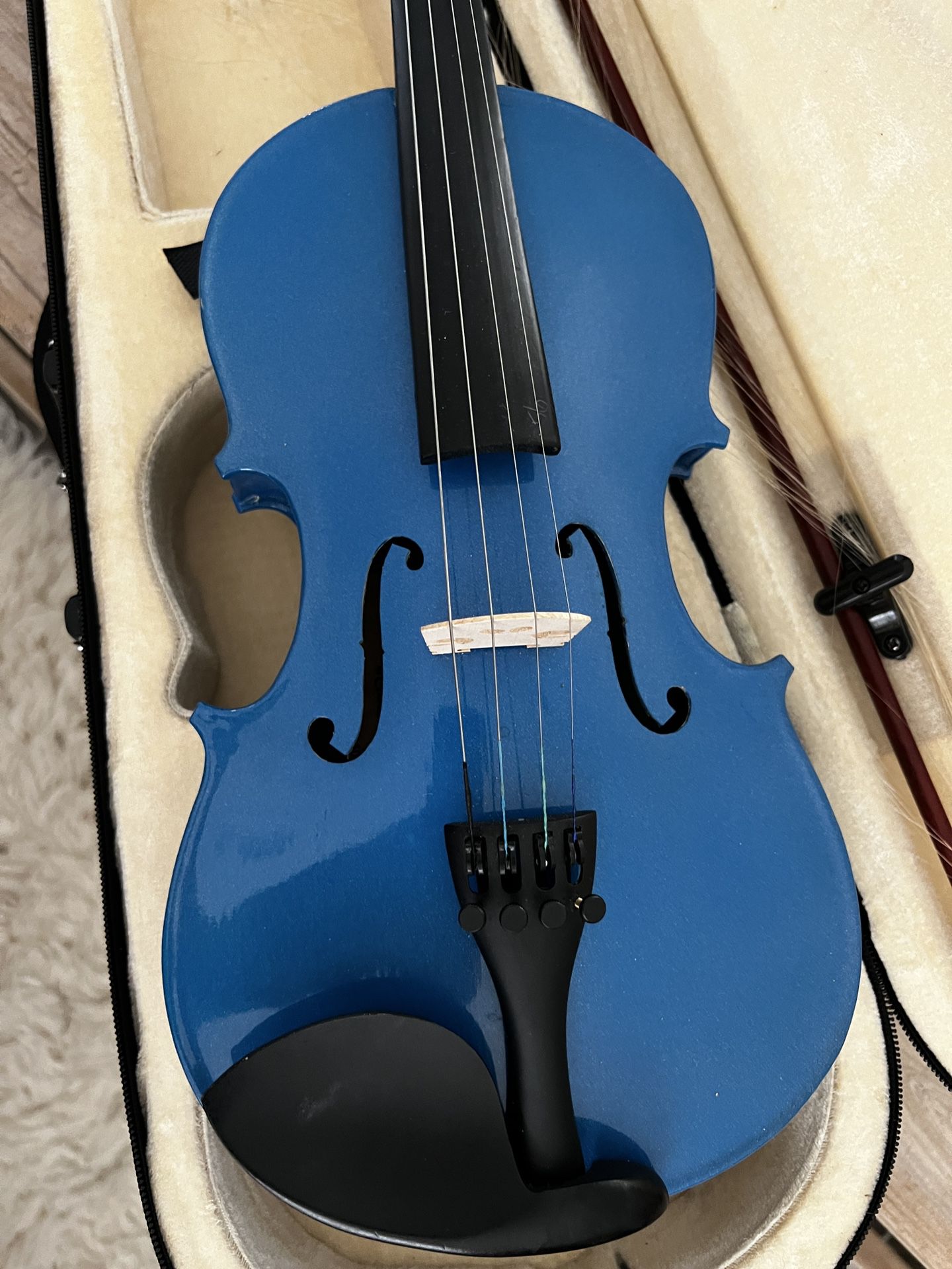 Ebony And Blue Acoustic Violin Bow Case & Strings