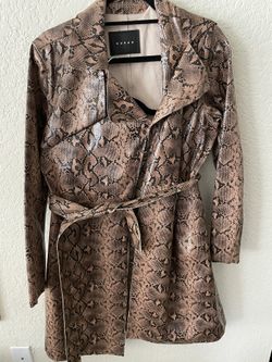 Anaconduh Beige Snake Print Vegan Leather Trench Coat Small