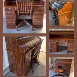 Antique Roll Top Desk with Chair