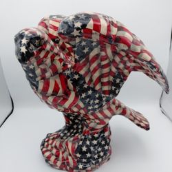 A Vintage 12" Ceramic Bald Eagle Draped In The American Flag 