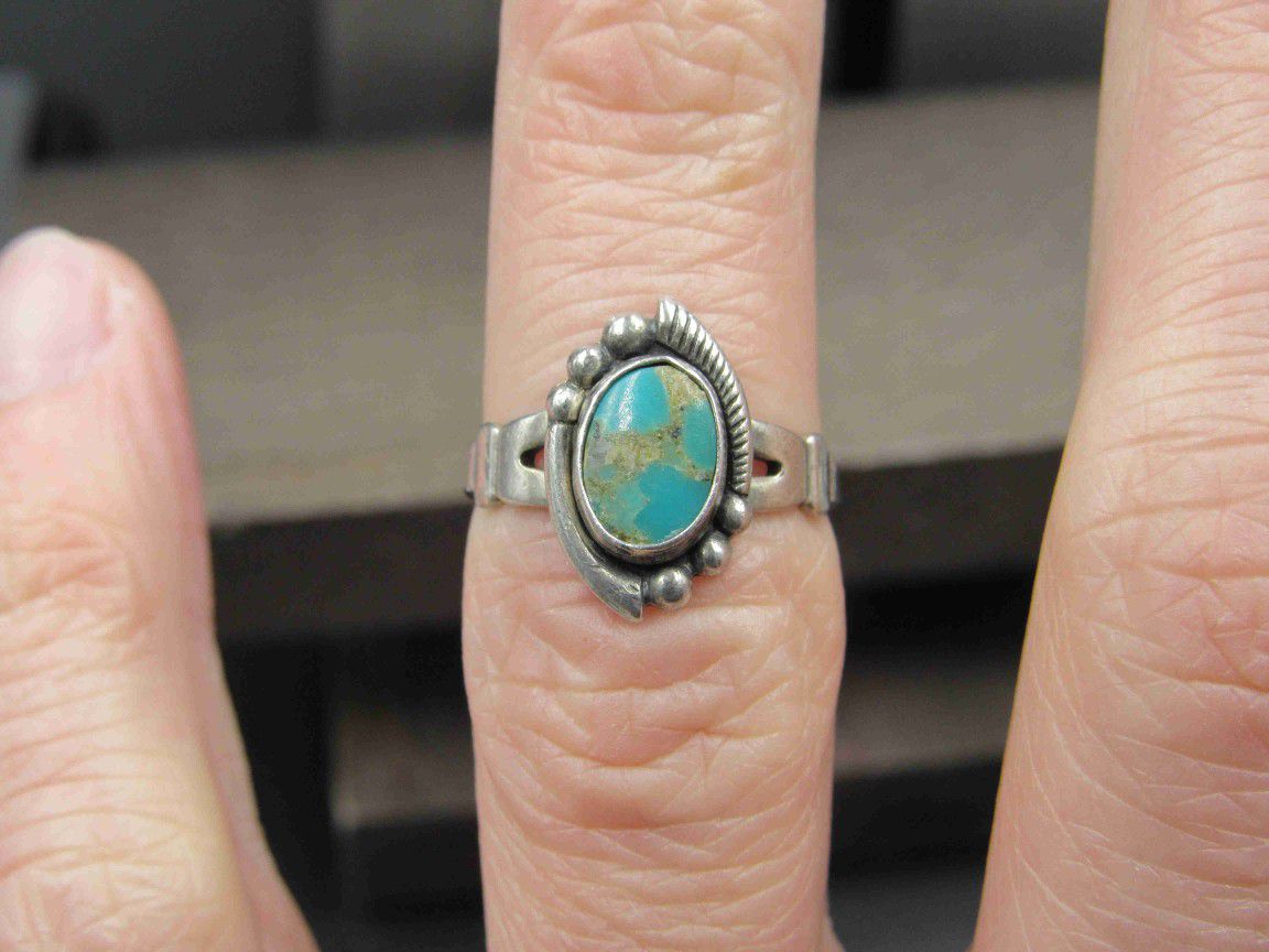 Size 5 Sterling Silver Bell Trading Company Turquoise Stone Band Ring