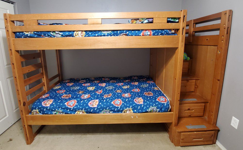 Bunk bed frame with storage