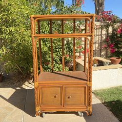 Vintage Wicker /Rattan 3 Tier Etagere with Cabinets.