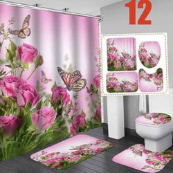 Pretty New Set Of Curtains And Mats For Bathroom   $25 Each Set 