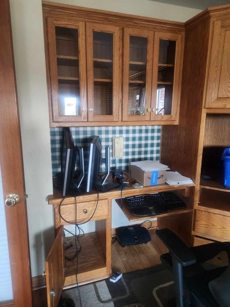Wood Cabinets, Shelves, Bench with Storage