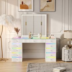 VANITII Luna Vanity RGB Table Set With Bluetooth Speaker & Hana Mirror