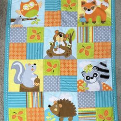 Unisex double sided fall forest animal handmade baby blanket 