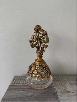 Vintage 1960's Matson Crystal Gold/Brass Filigree Perfume Bottle