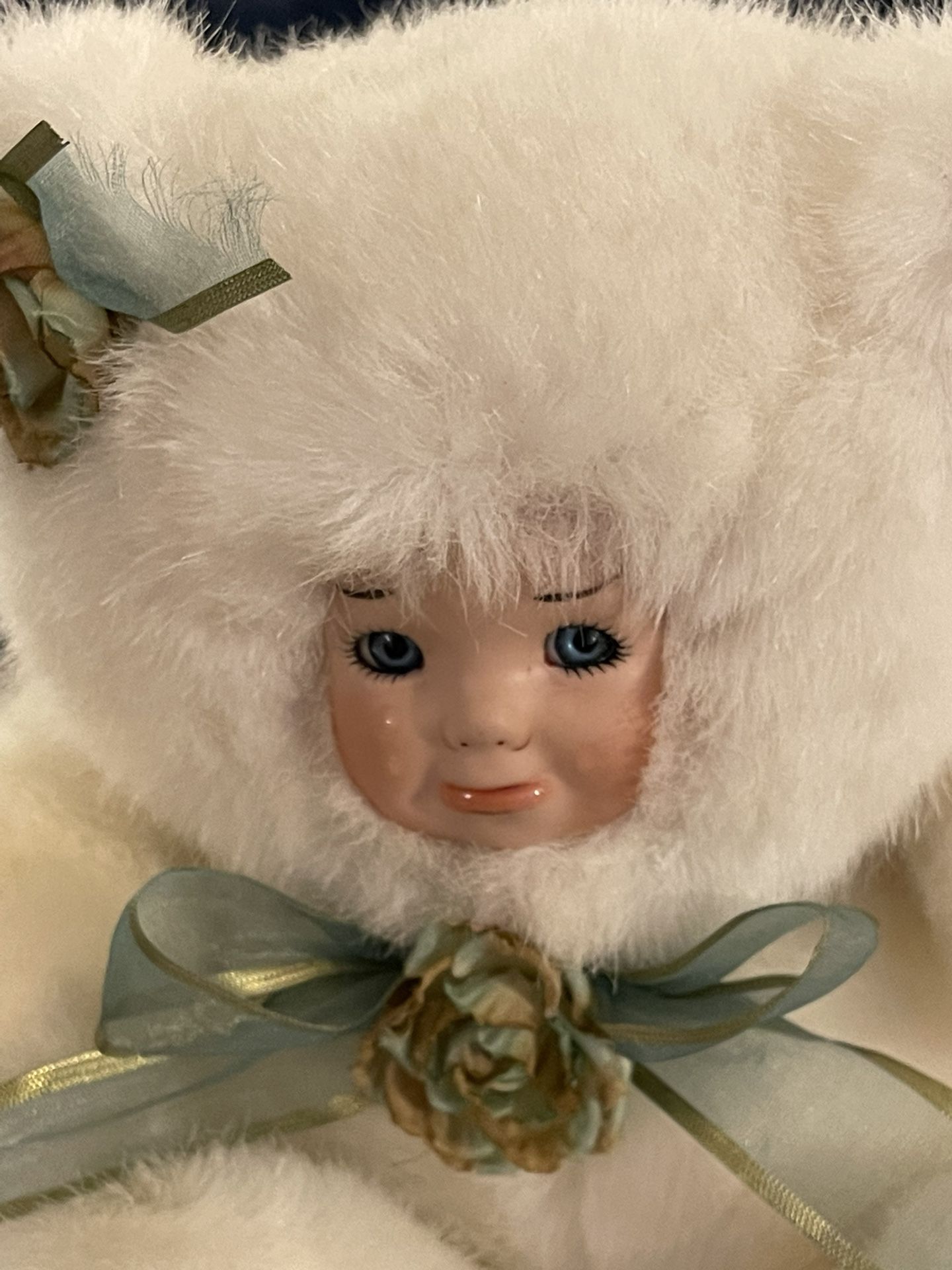 Vintage 1990 Unipak Teddy Bear Stuffed Doll Porcelain Crying Face 8”