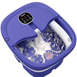 HOSPAN Collapsible Foot Spa Electric Rotary Massage, Foot Bath with Heat, Bubble, Remote, and 24 Motorized Shiatsu Massage Balls. Pedicure Foot Spa fo