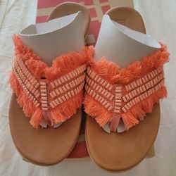 Fitflop Ava Crystalstone Fringy Sandals 7 NEW Coral Lava MSRP $120