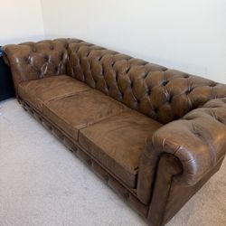 Genuine leather Chesterfield sofa - vintage coffee brown