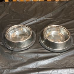 2 Single Stainless Steel Dog Bowls 