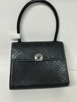Tory Burch Purse Satchel Bag Small Deville T Monogram Black Leather 001  (47487)