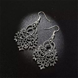 Pretty Ornate Silver Tone Dangle Earrings