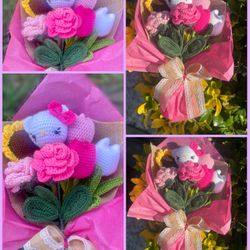 Hello Kitty Flower Bouquet, Crochet Flower Bouquet,