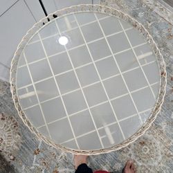 Pretty iron side table with real glass top.