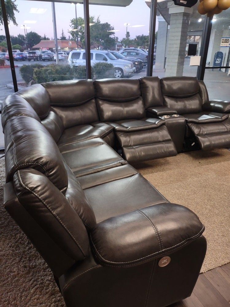 New Power Sectional Sofa With Three Power Recliners On Sale Now Don't Miss