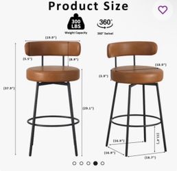 2 Swivel Bar Stools - Brown Faux Leather